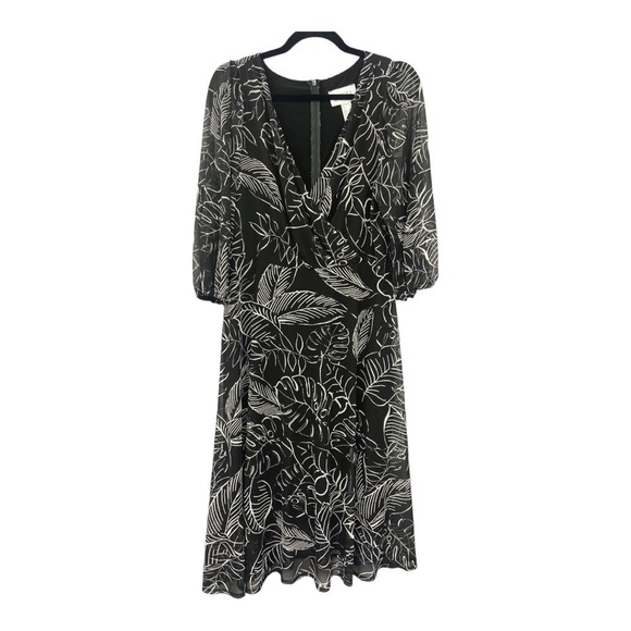 Joseph Ribkoff Dresses & Skirts - Joseph‎ Ribkoff Surplice Wrap Midi Dress Black and White Palm Tropical Print 10
